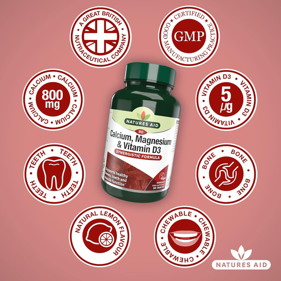 Natures Aid Calcium Magnesium Zinc - Supports Bones Teeth Muscle Function & Immunity - High Potency Natural Immune Health Supplement - Vegan, Non-GMO, Gluten-Free - 90 Tablets