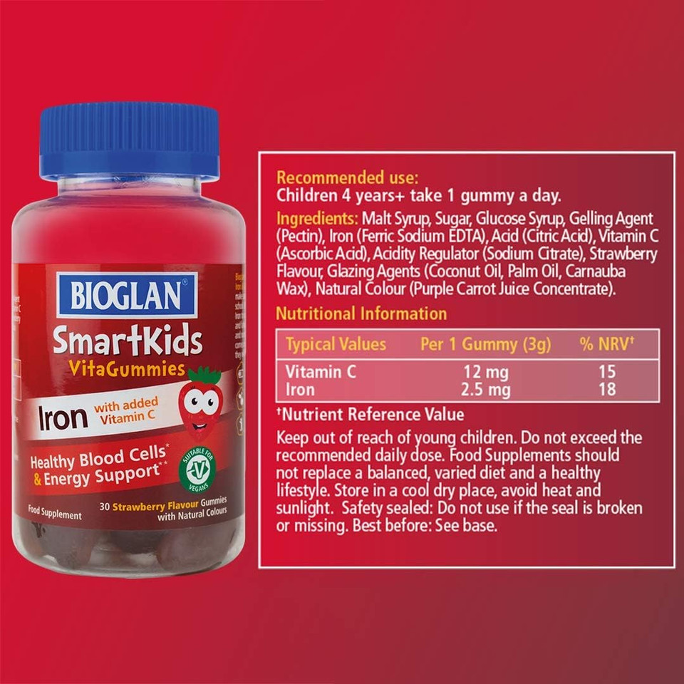 Bioglan SmartKids Iron | Vitamin C | Energy Support | 30 Gummies