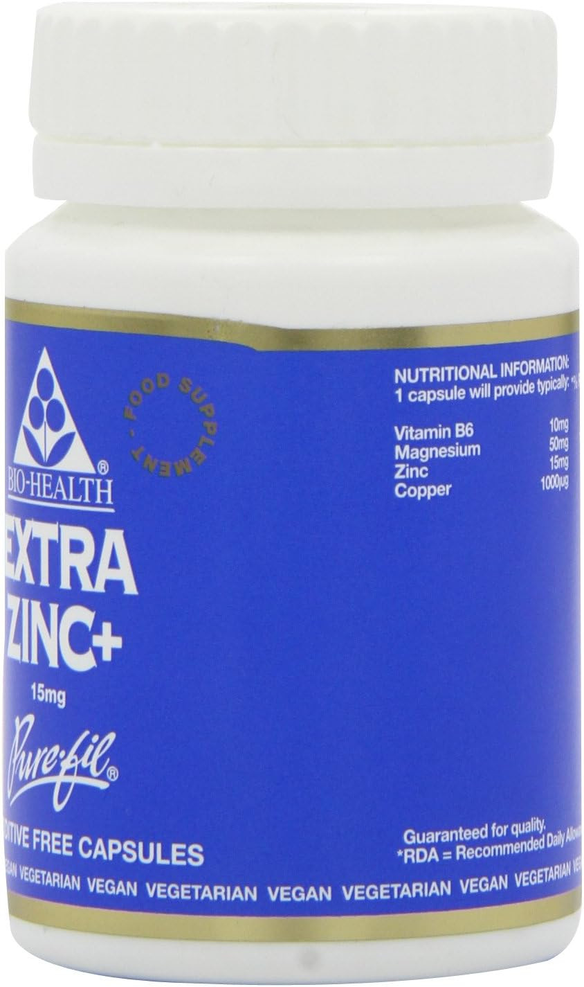Bio-Health Extra Zinc Food Supplement with Vitamin B6, Magnesium and Copper Supports Normal Function of the Immune System Suitable for Vegetarians and Vegans, 60 Capsules