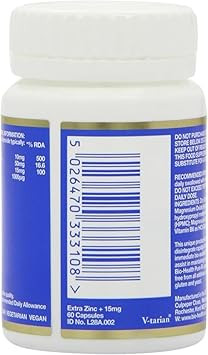 Bio-Health Extra Zinc Food Supplement with Vitamin B6, Magnesium and Copper Supports Normal Function of the Immune System Suitable for Vegetarians and Vegans, 60 Capsules