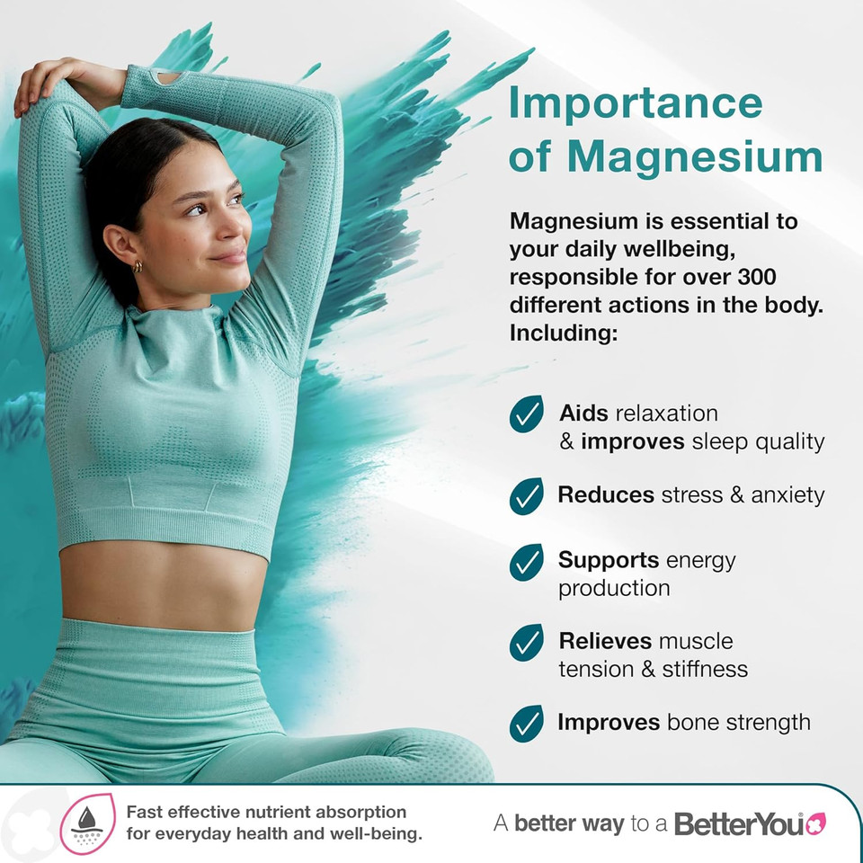 BetterYou Magnesium Supplement, High Strength Magnesium Oil Spray | Natural Vegan Magnesium Chloride Liquid for Sleep, Muscle Recovery Use for Feet and Legs, 600 Sprays, Made in UK