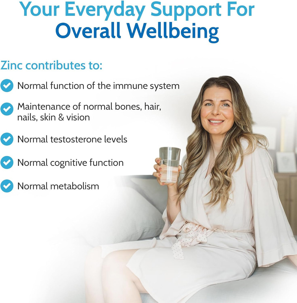 Health4All Zinc 50mg 180 Tablets 6 Months Supply, with Copper, High Strength Zinc Supplements for Immune Support, Skin, Hair & Nail, Vegan Immunity Supplements for Men & Women | Made in UK