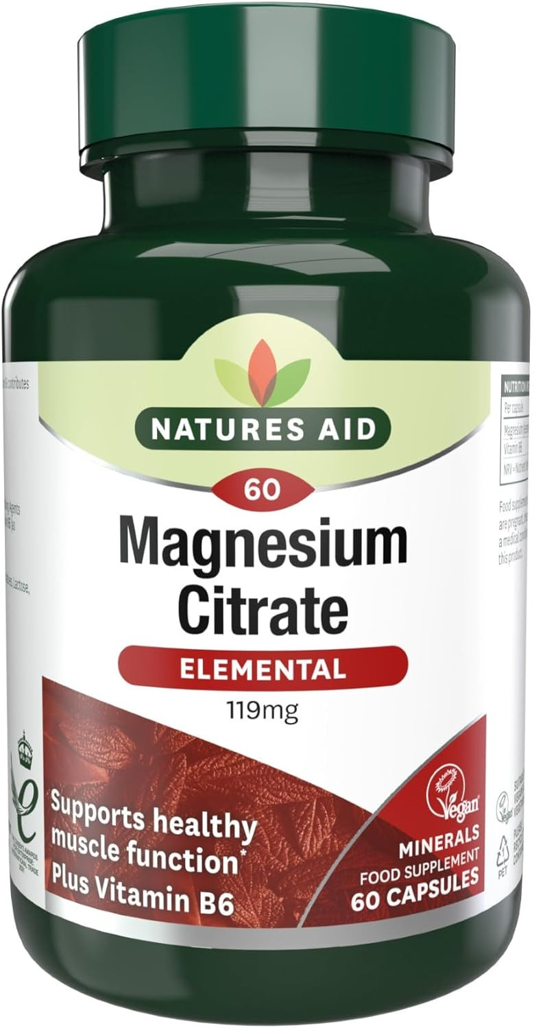 Natures Aid Magnesium Citrate 750mg with Vitamin B6  High Absorption Vegan Capsules  Supports Muscle, Nerve & Bone Health and Stress Relief  Non-GMO, Gluten-Free  60 Capsules