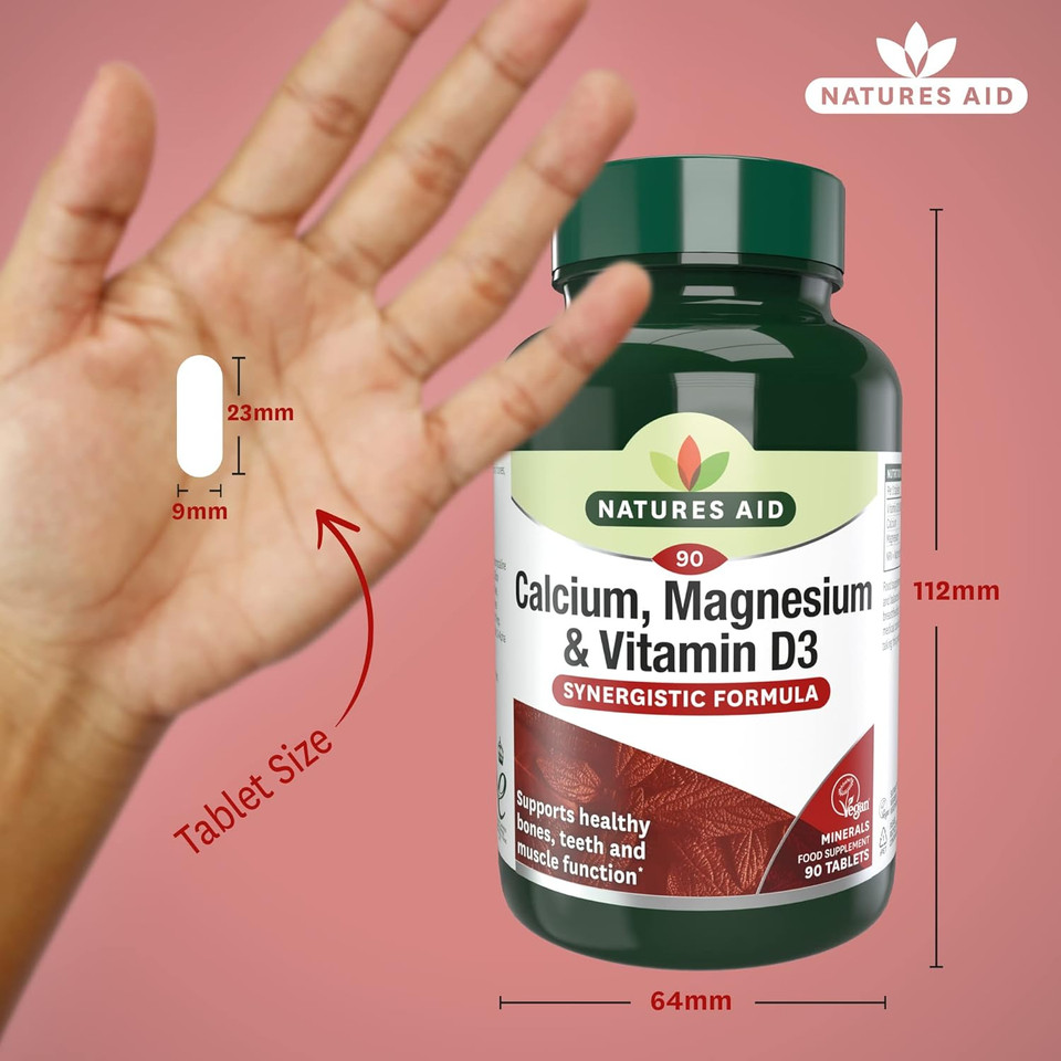 Natures Aid Calcium Magnesium & Vitamin D3 - Supports Bones Teeth Muscle Function & Immunity Supplement - High Potency Calcium Absorption and Immune Health - Vegan, Non-GMO, Gluten-Free - 90 Tablets