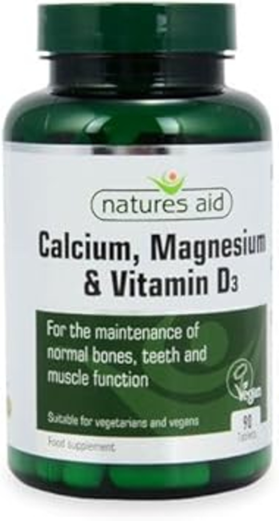 Natures Aid Calcium Magnesium & Vitamin D3 - Supports Bones Teeth Muscle Function & Immunity Supplement - High Potency Calcium Absorption and Immune Health - Vegan, Non-GMO, Gluten-Free - 90 Tablets