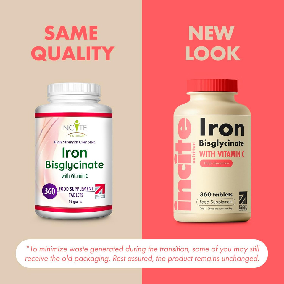 Gentle Iron Tablets - Iron Bisglycinate 28 mg, 6 Months Supply - 360 High Strength Tablets - Supplement Suitable for Vegans - Best Immune System Booster for Women & Men - Made in UK