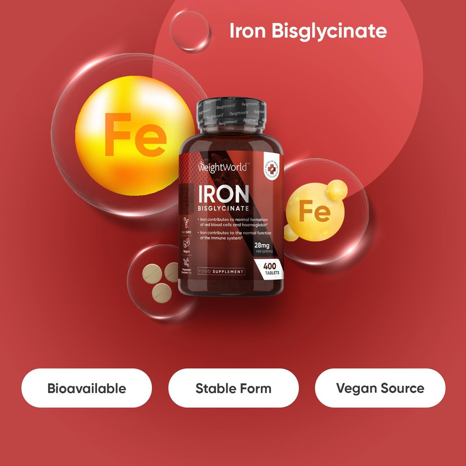 Iron 400 Tablets (6+ Months Supply) - Iron Supplements for Women & Men - Ferrous Bisglycinate Form - Non-GMO & Vegan