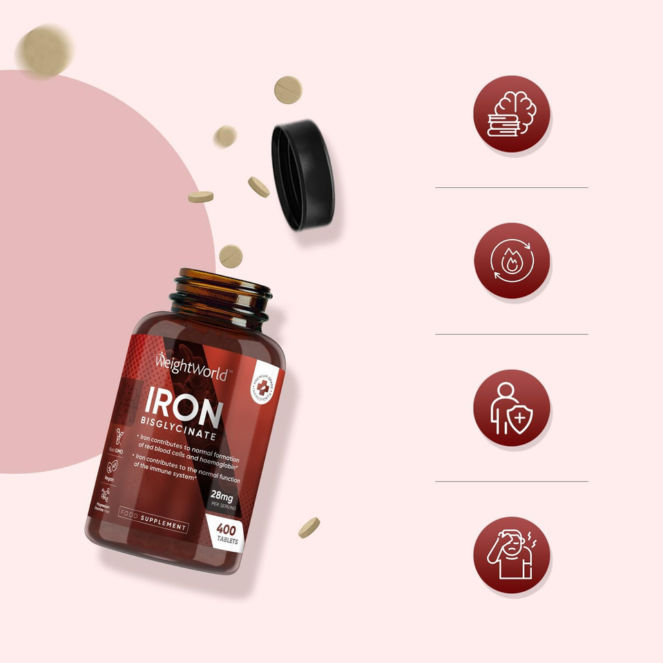 Iron 400 Tablets (6+ Months Supply) - Iron Supplements for Women & Men - Ferrous Bisglycinate Form - Non-GMO & Vegan