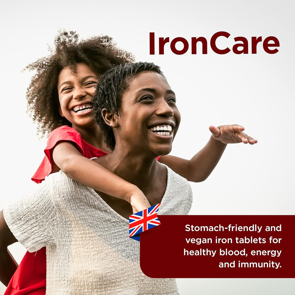 Healthspan IronCare (120 Tablets) | Added Vitamin C & B2, B6 & B12 | Stomach Friendly | Combats Tiredness & Fatigue | Supports Red Blood Cell Formation | Easy-Swallow | Vegan