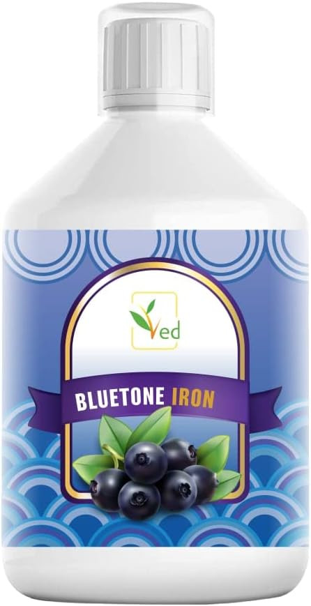 Liquid Iron Supplement - Bluetone, Suitable for Vegans and Vegetarians, Iron Supplement, Natural Iron in Mixed Fruit Flavor - 500 ml, 15 ml dose per Day, 33 doses