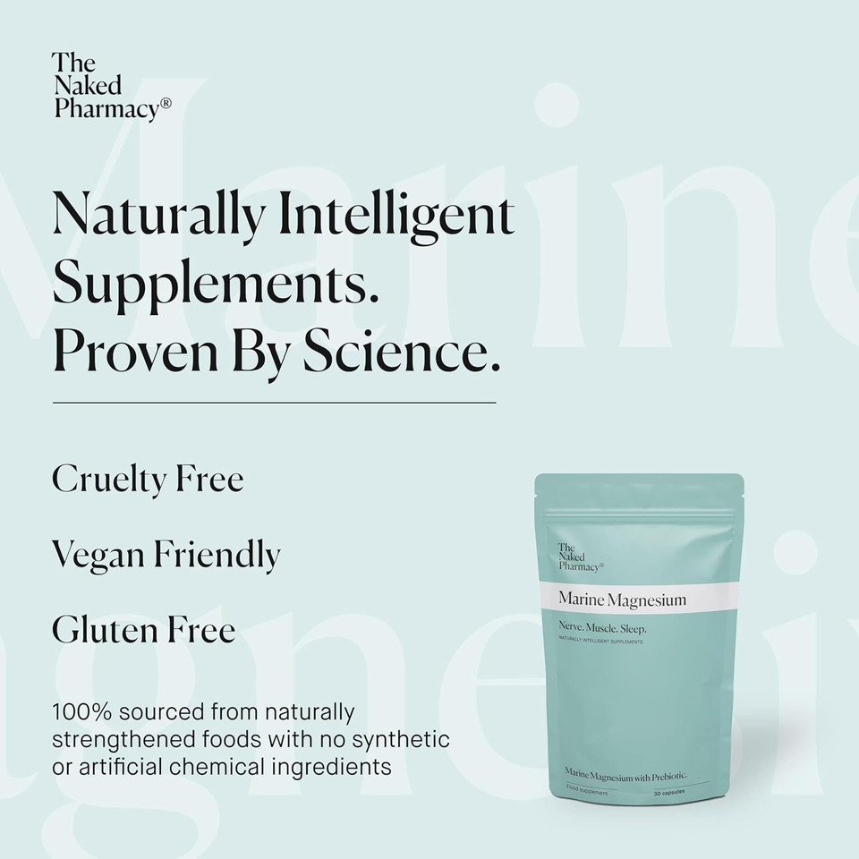 The Naked Pharmacy | Marine Magnesium | Sleep & Nerve/Muscle | Natural Supplements with Prebiotic Baobab | High Strength | No Additives | Vegan | 30 Capsules
