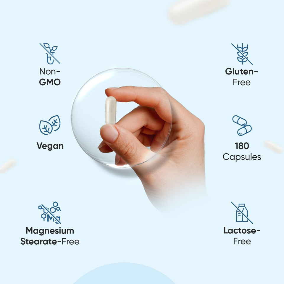 Magnesium Glycinate with Vitamin B6 Magnesium Bisglycinate Powder Capsules - 180 Capsules - 3 Months Supply