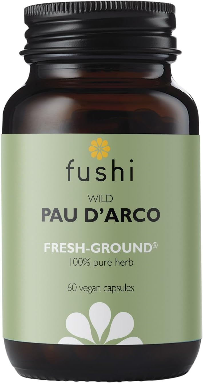 Fushi Organic Pau dArco (Handroanthus impetiginosus) Capsules, 60 Caps | Fresh-Ground Whole Food | Rich in Selenium, Iron, Calcium, Sodium & Vitamins | Vegan & Ethical | Made in the UK 60 Count (Pack of 1)