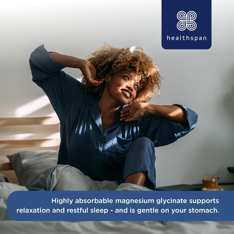 Healthspan Magnesium Glycinate 1500mg (120 Tablets) | Unwind at Bedtime | Reduces Tiredness & Fatigue | Maintains Normal Muscle & Psychological Function | Gentle on Your Stomach | Vegan