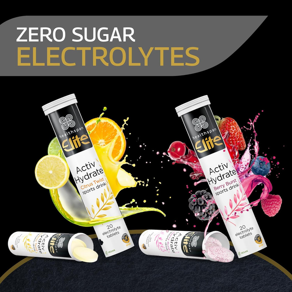Healthspan Elite Electrolyte Tablet - Zero Sugar with Essential Minerals & Electrolytes - Citrus Twist Flavour - Boost Hydration, Performance & Wellness - All Blacks Official Partner - 40 Tablets Healthspan Elite Electrolyte Tablet - Zero Sugar with Essential Minerals & Electrolytes - Citrus Twist Flavour - Boost Hydration, Performance & Wellness - All Blacks Official Partner - 40 Tablets