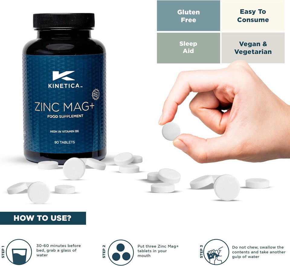 Kinetica Sports Zinc Mag+ | 420mg Magnesium, 16.5mg Zinc, 193µg Selenium & 4.8mg Vitamin B6/Serve, 30 Servings/90 Capsule Pack | 3 Capsules/Day| Scientifically Formulated Blend| Promotes Healthy Sleep
