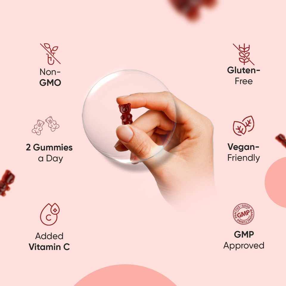 Iron Gummies - 28mg per Serving - 120 Gummies - with Vitamin C - 2 Months Supply - Natural Peach Flavour - 2 Gummies a Day - Ferrous Fumarate Form - Vegan & Gluten-Free