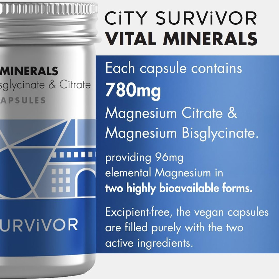 Vital Minerals Magnesium - Bioavailable Glycinate & Citrate for Sleep, Energy and Exercise - 60 Capsules