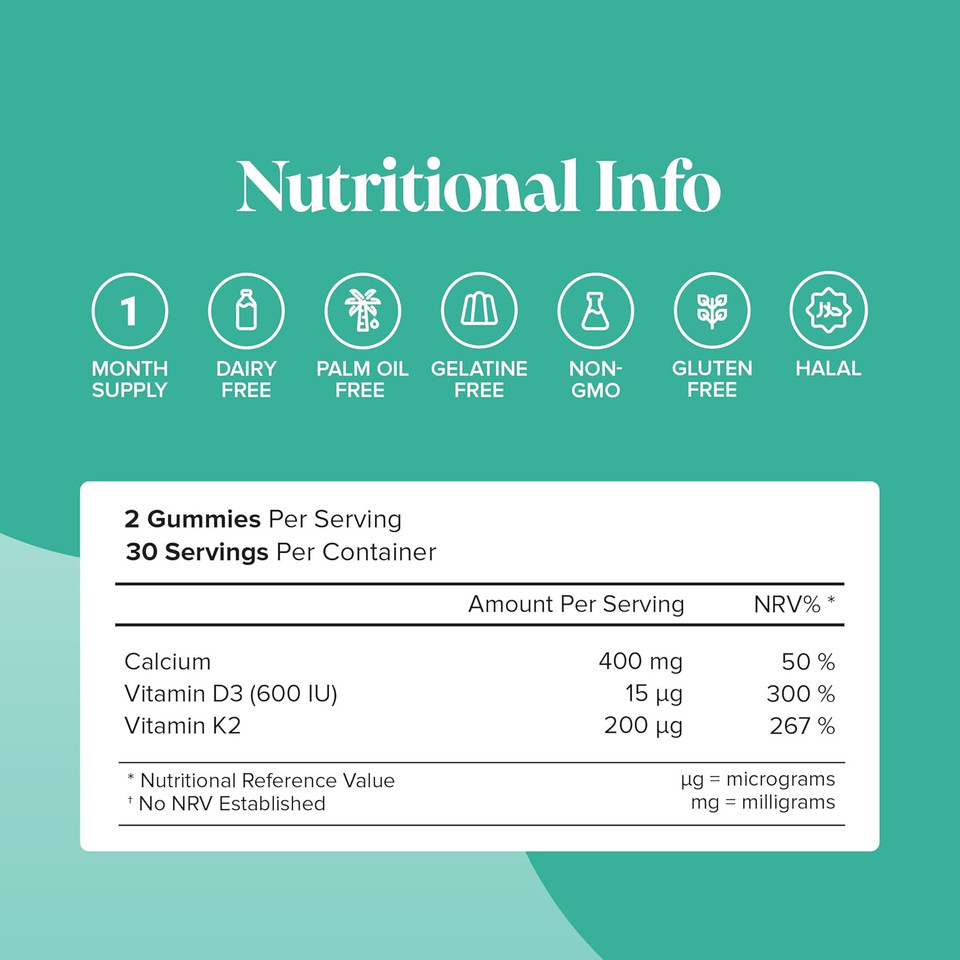 Calcium Gummies 400mg - 1 Month Supply - Healthy Muscles and Bones - Chewable Alternative to Calcium Tablets & Vitamin D Tablets - Vitamin D3 K2 (MK7) - Vegetarian - Novomins