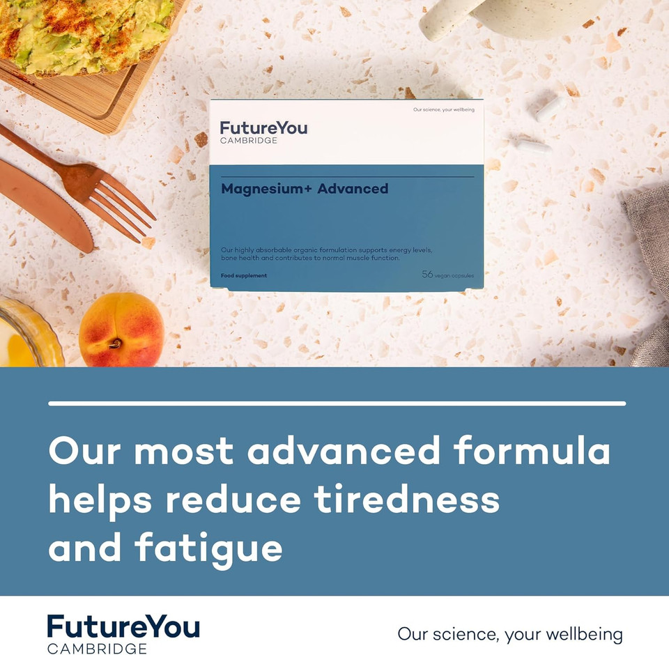 FutureYou Magnesium+ Advanced (56 Capsules). Magnesium Glycinate with B Vitamins for Energy & Bone Health. High Strength Magnesium Supplements for Women & Men - Genuine FutureYou Cambridge Supplements