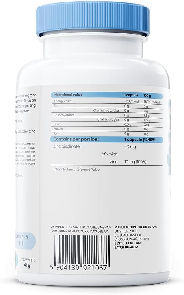 Osavi Zinc Picolinate 50mg - 180 Vegan Capsules | Highly Absorbable Zinc for Immune Support, Cognitive Function, Metabolism, and Healthy Skin | 100% Daily Requirement in One Capsule