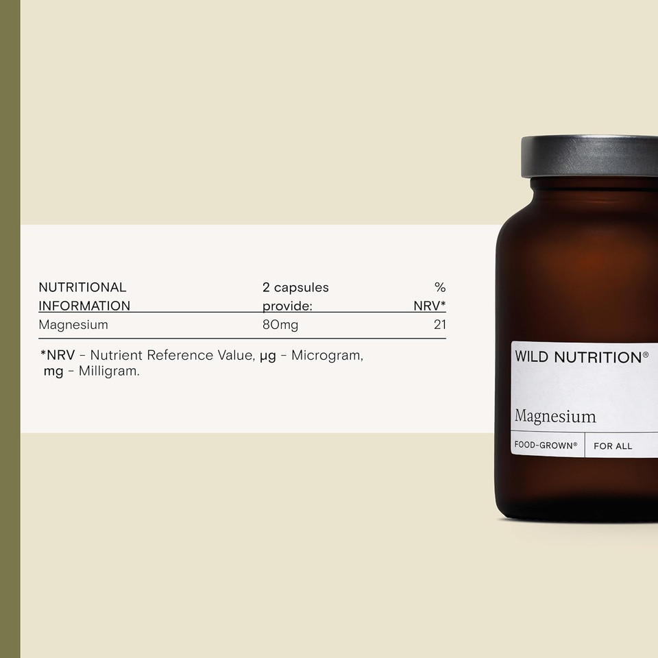 WILD NUTRITION Food-Grown® Magnesium Supplements | Naturally Sourced Pure Magnesium for Sleep, to Support Muscle Recovery and Healthy Bones | 60 Capsules WILD NUTRITION Food-Grown® Magnesium Supplements | Naturally Sourced Pure Magnesium for Sleep, to Support Muscle Recovery and Healthy Bones | 60 Capsules