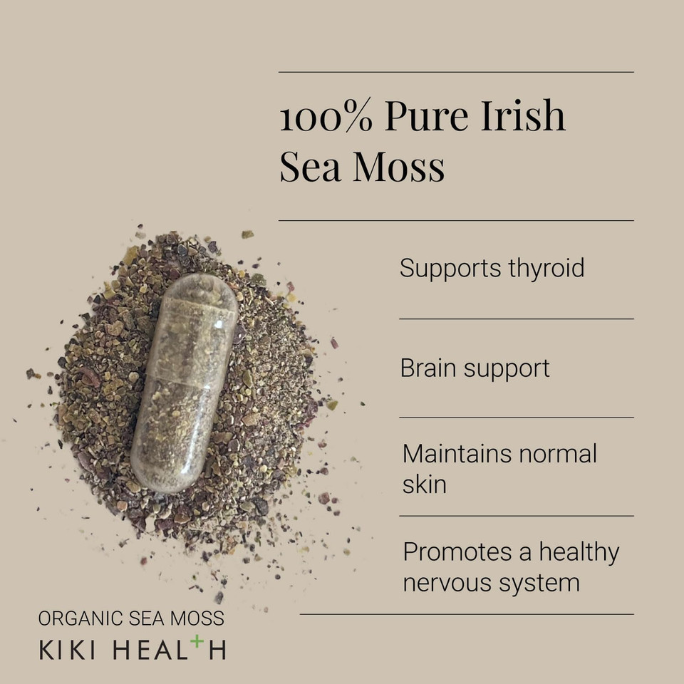 KIKI Health Organic Irish Sea Moss Capsules | Sustainably Sourced, Rich in Iodine for Thyroid Support, Optimal Nutrient Potency, Convenient Vegan Capsules | Promotes Holistic Wellness | 90 Vegicaps