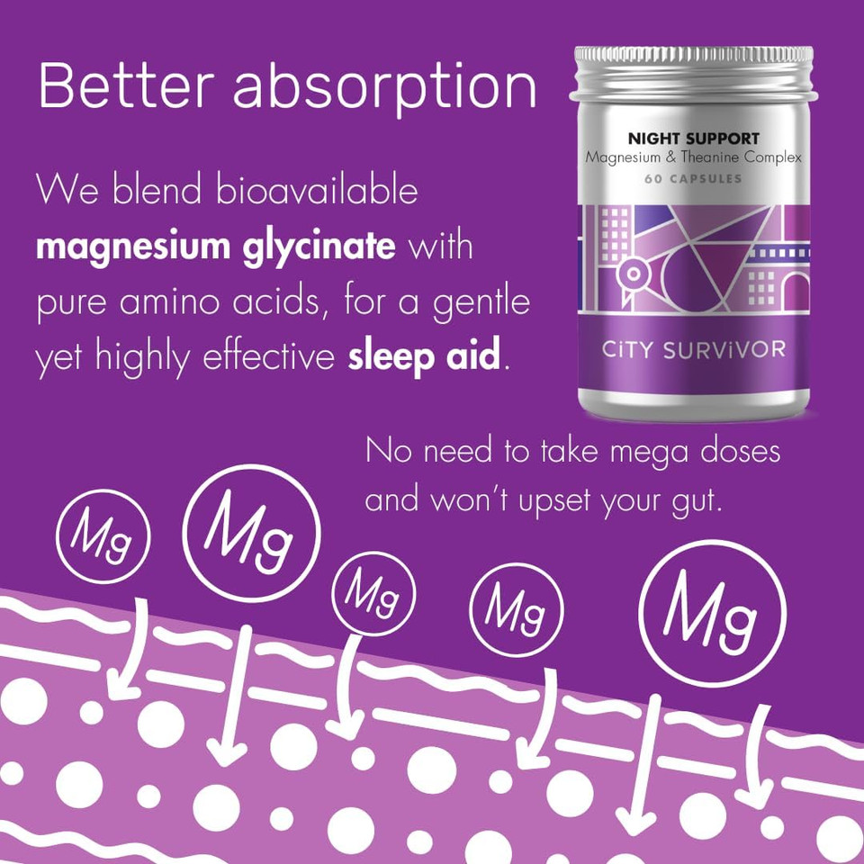 City Survivor Night Support - Magnesium Bisglycinate & Amino Acid Complex - 60 Capsules City Survivor Night Support - Magnesium Bisglycinate & Amino Acid Complex - 60 Capsules