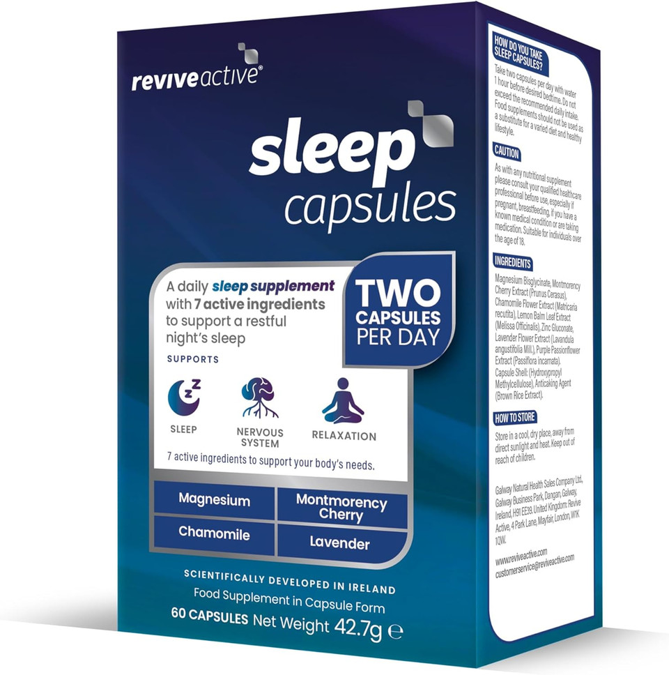 Revive Active Sleep Capsules - Daily Supplement with Magnesium, Montmorency Cherry, Chamomile & Lavender for Relaxation, Nervous System Support & Rest - 7 Active Ingredients - 30 Days Supply