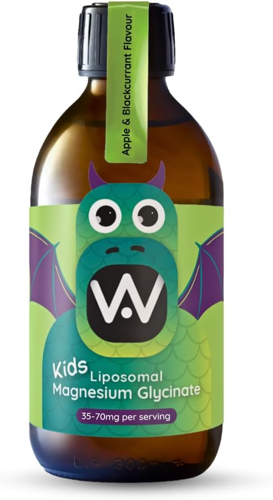 WELL ACTUALLY Kids Liposomal Magnesium Glycinate (250 ml)  Great Tasting Mighty Liquid Magnesium Supplement for Children | Sleep, Energy & Brain Support  Vegan, Apple & Blackcurrant