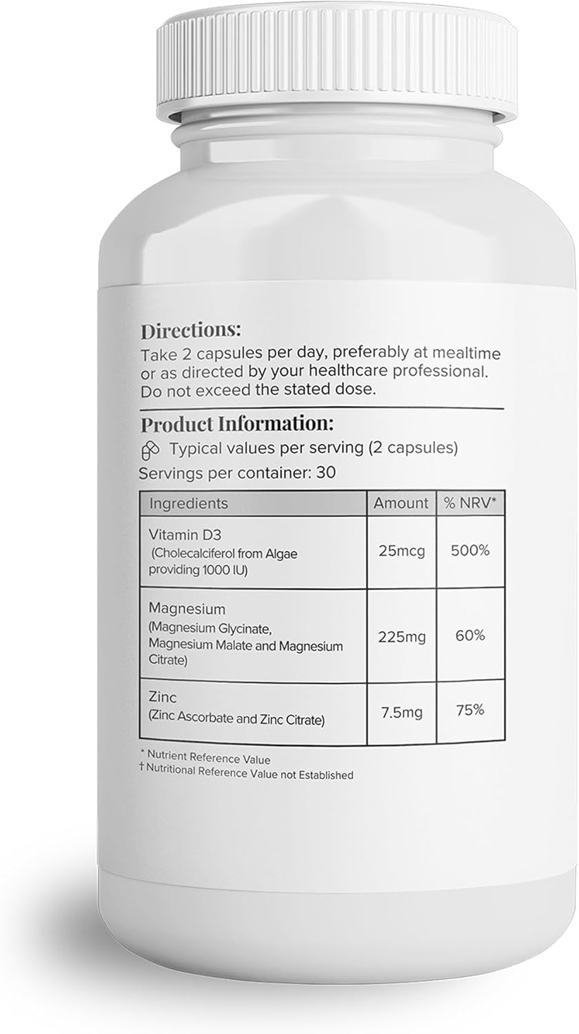 Hey Nutrition Magnesium Complex High Strength 205mg Supplement - Zinc, Vitamin D3 - Muscle & Bone Health, Nerve Function & Energy Support - UK Manufactured - Non-GMO - 60 Vegetarian Capsules