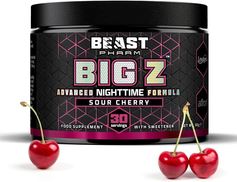 Beast | Big Z Supplement Powder with Advanced Levagen+, Affon, Zinc, Magnesium for Sleep and Joint Health | Night Drink | Sour Cherry | 30 Servings