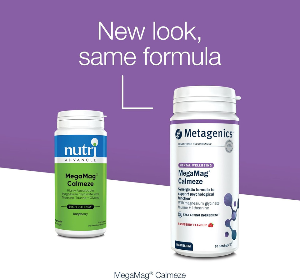 Metagenics MegaMag Calmeze Magnesium Powder - High Potency Magnesium Glycinate for The Reduction of Fatigue & Tiredness - Raspberry, 30 Servings