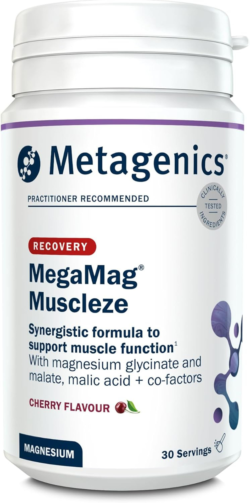 Metagenics MegaMag Muscleze Magnesium Glycinate Powder - Muscle Recovery After Exercise - Cherry, 30 Servings