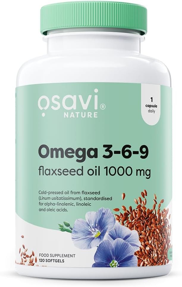 Osavi Omega 369 Flaxseed Oil 1000 mg  120 Softgels | ColdPressed Flaxseed Oil with Essential Omega 369 Fatty Acids | Rich in Unsaturated Fatty Acids
