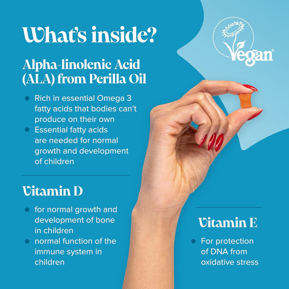 Kids 50mg Omega 3 Gummies - Including Omega 3 6 9 Complex with Added Vitamin E & D - Kids Friendly Capsules Alternative - Plant Based Alternative to Omega 3 Fish Oil - 1 Month Supply  Novomins