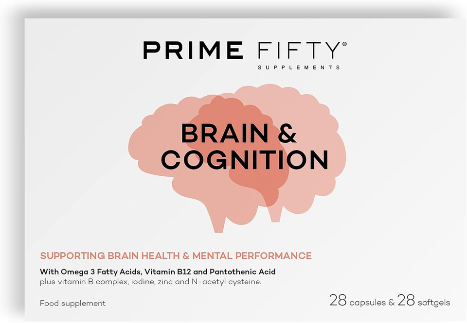 Prime Fifty Brain & Cognition Supplements  28 Day Supply  Brain Energy & Focus Supplement with Omega 3 Fatty Acids & Vitamin B12  Omega 3 Capsules