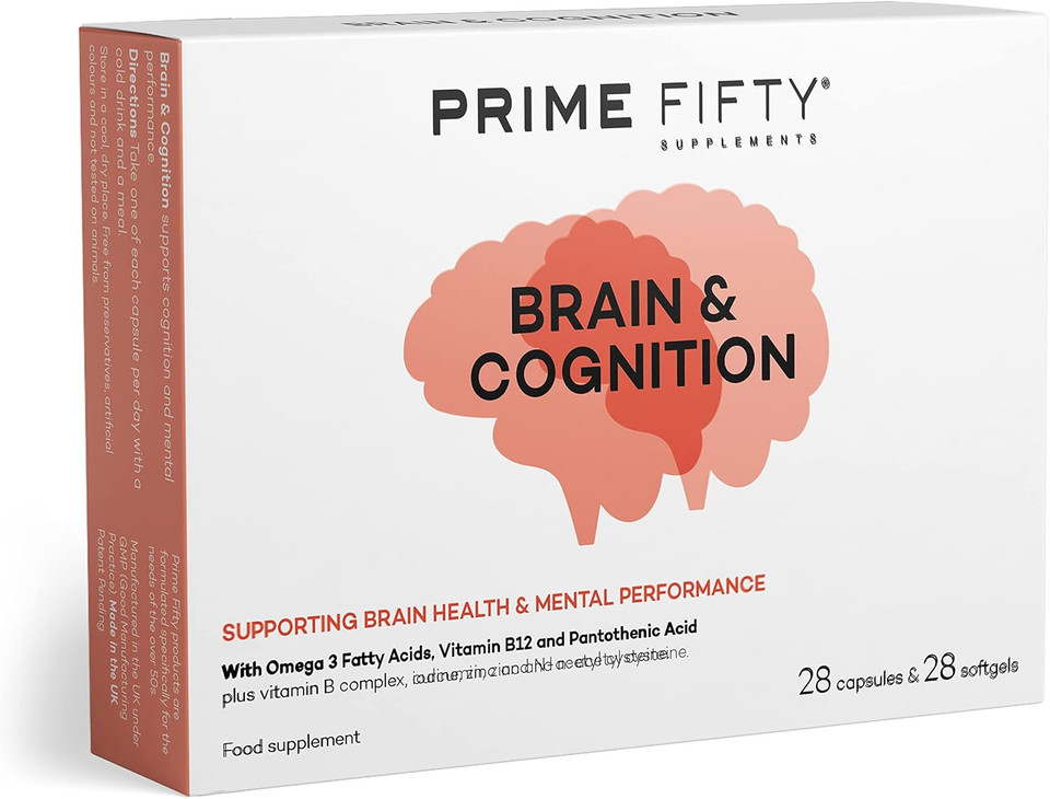 Prime Fifty Brain & Cognition Supplements  28 Day Supply  Brain Energy & Focus Supplement with Omega 3 Fatty Acids & Vitamin B12  Omega 3 Capsules