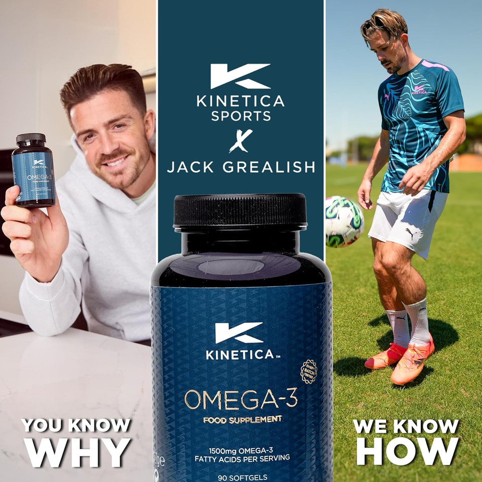 Kinetica Sports Omega-3 Fish Oil | 1500mg Omega-3 Fatty Acids, 1000mg EPA & 500mg DHA/Serve, 45 Servings/90 Capsule Pack | 2 Capsules/Day | Reduces Muscle Soreness with Anti-Inflammatory Properties