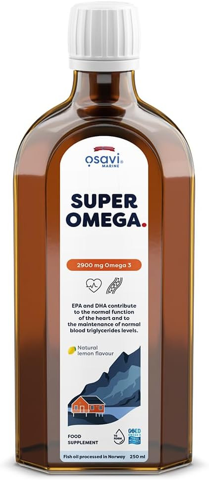 Osavi Super Omega, 2900 mg Omega3  250 ml Oil | Lemon Flavor | DHA & EPA from Sustainable Wild Fish | Supports Heart & Brain Health | Contributes to Normal Blood Triglyceride Levels