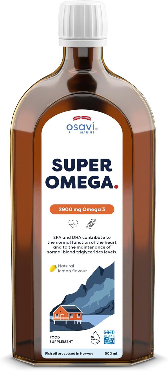 Osavi Super Omega, 2900 mg Omega3  500 ml Oil | Lemon Flavor | DHA & EPA from Sustainable Wild Fish | Supports Heart & Brain Health | Contributes to Normal Blood Triglyceride Levels