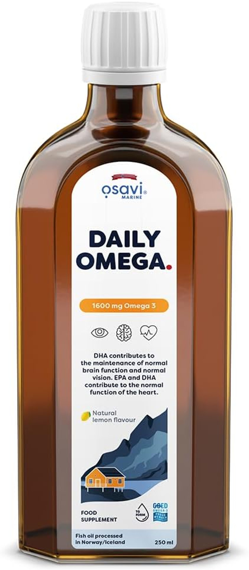 Osavi Daily Omega 1600 mg  500 ml Oil | Omega3 | Natural Lemon Flavor | Sustainable Wild Cod Oil from Norway with DHA & EPA for Brain, Heart & Vision Support | Highly Absorbable, Clean Label