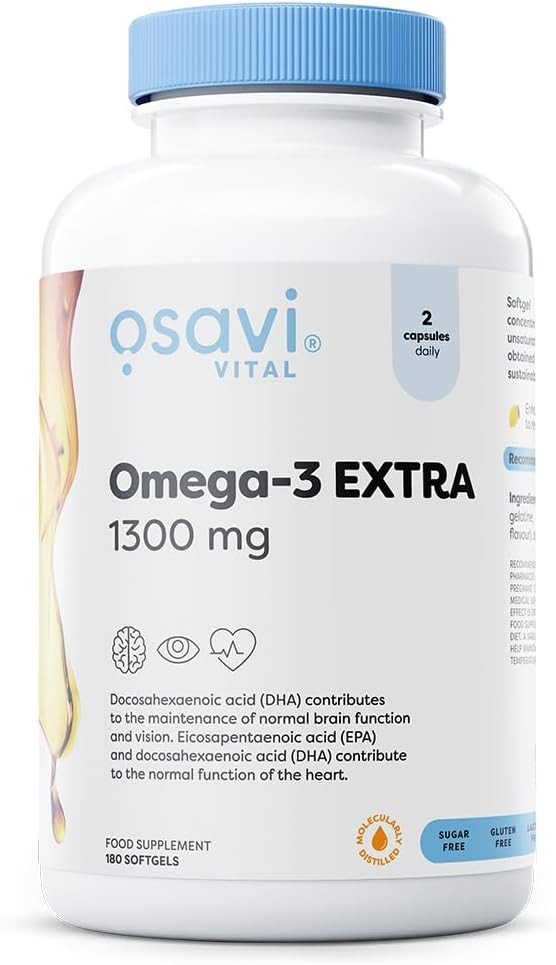 Osavi Omega3 Extra Molecularly Distilled 1300 mg  180 Softgels | Lemon Flavor | EPA & DHA for Heart Health, Brain Function, and Vision I Molecular Distillation for Maximum Purity