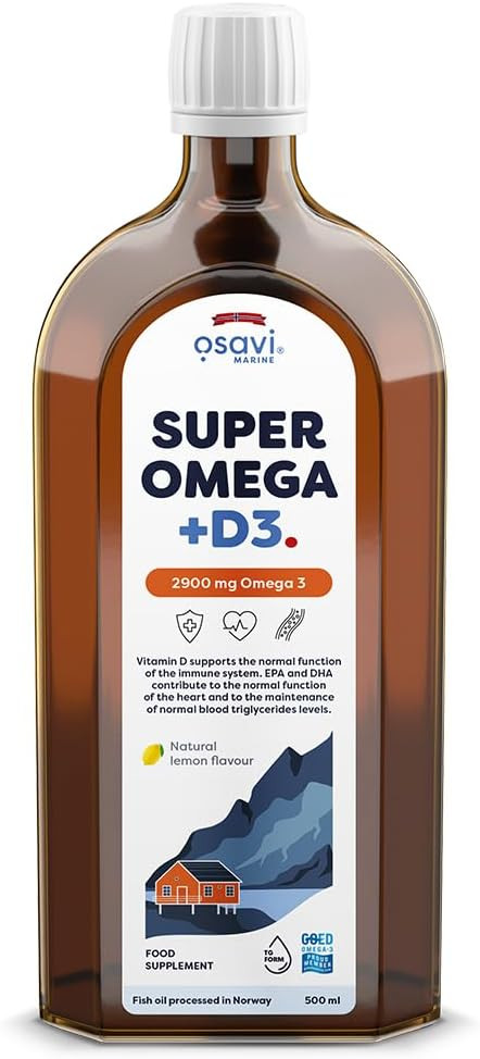 Osavi Super Omega + D3, 2900 mg Omega3  500 ml Oil | Lemon Flavor | High DHA & EPA from Wild Atlantic Cod | Supports Heart, Brain & Immune Health | Contributes to Normal Blood Triglycerides