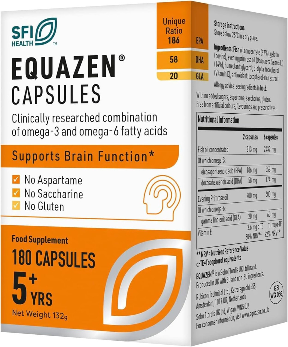 EQUAZEN Family Capsules | Omega 3 & 6 Fish Oil Supplement | Supports Brain Function | Blend of DHA, EPA & GLA | Suitable Children 5+ to Adults | 360 Capsules