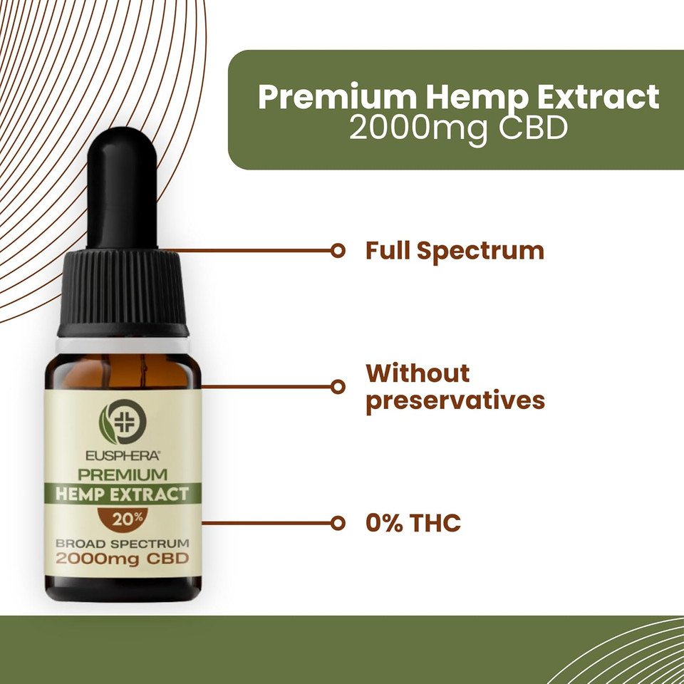 EUSPHERA - Hemp Oil Extract - The Natural Solution for Health and Wellness - Secure and Certified All Natural Ingredients 100% Vegan No THC Made in Italy - 20%