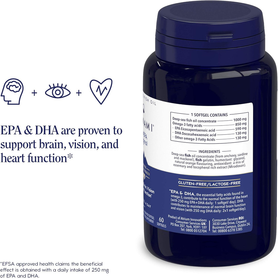 Omega 3 Fish Oil Supplement - Minami - MorEPA Original with high concentration of EPA, DHA - Supports Normal Brain, Vision and Heart function - 120 Softgels