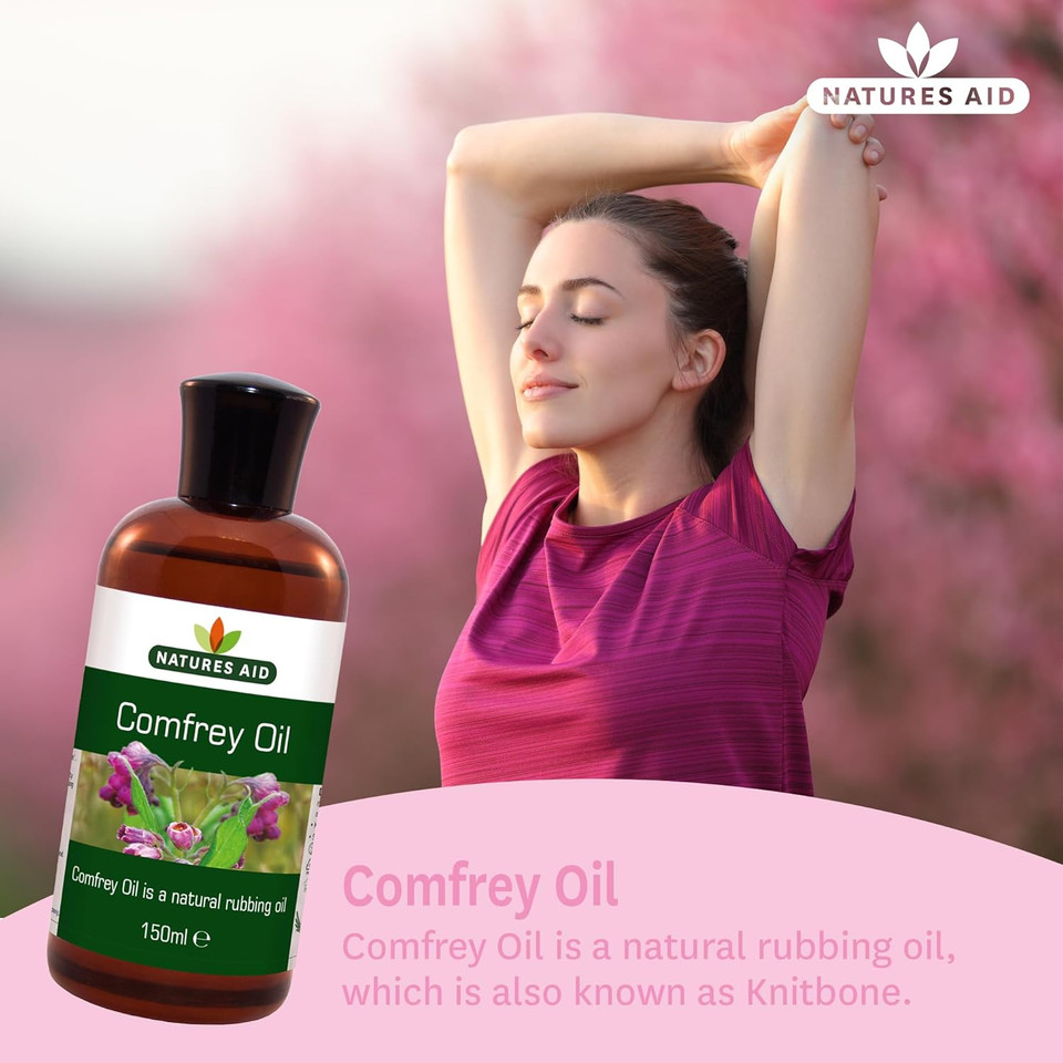 Natures Aid Comfrey Oil 150ml - Natural Rubbing Oil for Healthy Skin and Muscle Wellness - Vegan, Non-GMO, Gluten-Free - Hydrates, Soothes and Moisturises - Made in The UK