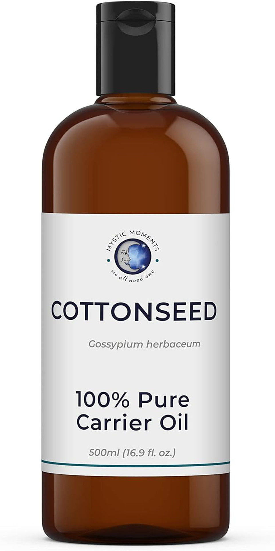 Mystic Moments | Cottonseed Carrier Oil 500ml - Pure & Natural Oil Perfect For Hair, Face, Nails, Aromatherapy, Massage and Oil Dilution Vegan GMO Free