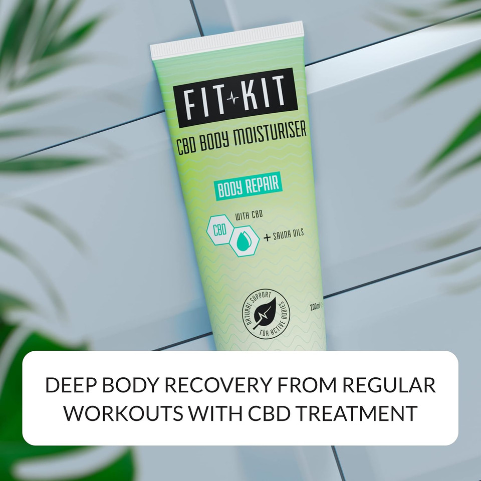 FitKit Post Exercise Body Moisturiser - Post Workout Body Lotion for Men and Women - Skincare to Help Muscle Pain Relief, Tissue Repair, Sauna Oils to Aid Relaxation & Sleep - Body Repair, 200ml